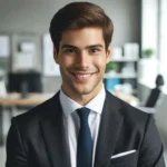 A professional-looking photo of a businessman named Ethan Martinez in a modern office setting, smiling confidently at the camera